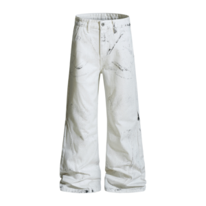 Wholesale Custom Splatter Paint Distressed Flared Denim Pants Factory Bulk Customizable