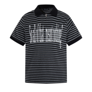 Wholesale Custom Retro Stripe Half-Zip Collar Letter Print Polo Shirt Factory Bulk Customizable