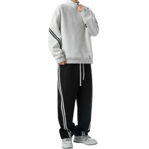 Wholesale Custom Retro Color Block Stripe Stand Collar Sport Hoodie Set Factory Bulk Customizable