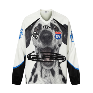 Wholesale Custom Dog Print V-Neck Color Block Mesh Long Sleeve Sweatshirt Factory Bulk Customizable