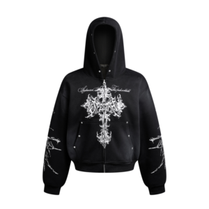 Wholesale Custom Studded Cross Graphic Oversized Hooded Jacket Factory Bulk Customizable