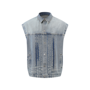 Wholesale Custom Washed Spliced Denim Sleeveless Vest Factory Bulk Customizable