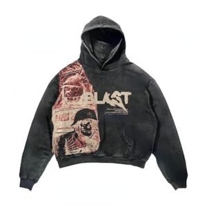 Oversized Cropped BLAST Skull Explosion Graphic Hoodie Front View