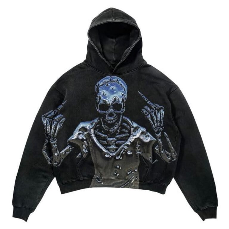 Custom oversized cropped skeleton graphic hoodie vintage washed distressed 1 | GuiPing OEM Streetwear Factory Guangzhou China